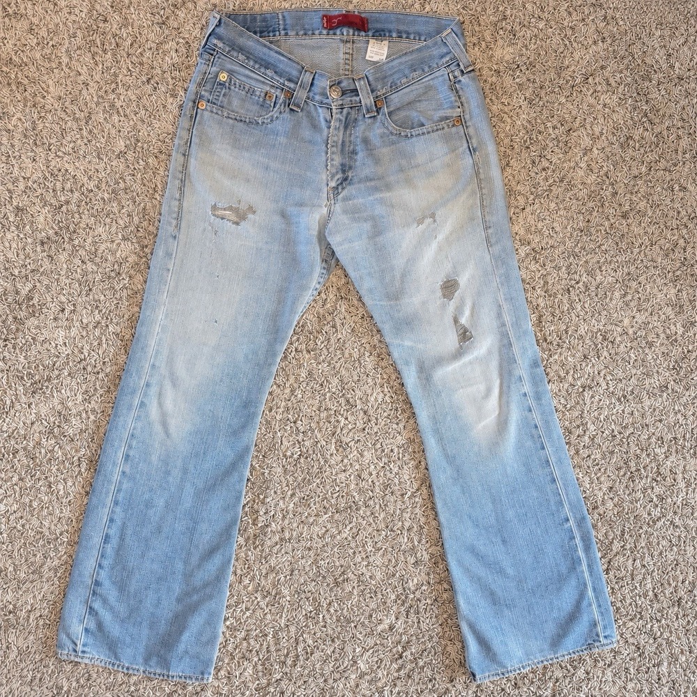 Levi's Type 1 True Boot Cut Jeans Mens 32x32 Light Wash Distressed Ripped Denim